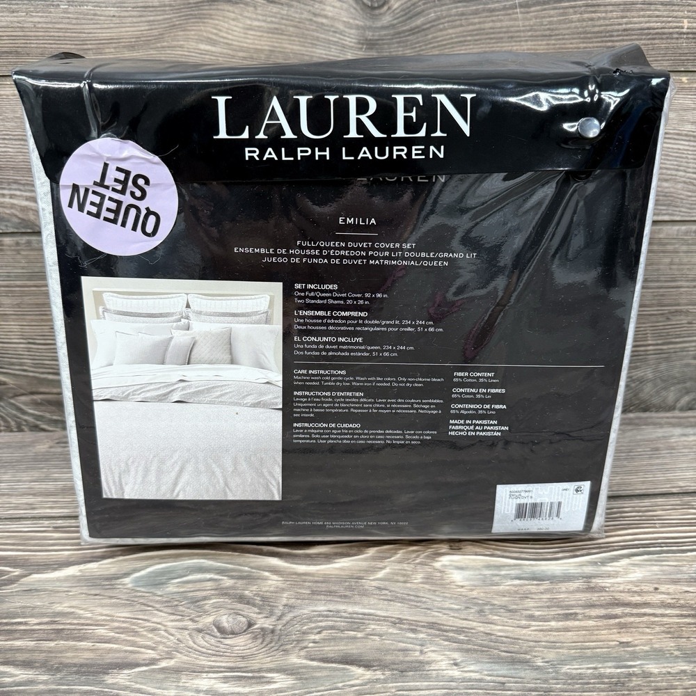 Ralph Lauren Emilia Grey Tonal Medallion Cotton/Linen Duvet Cover Set QUEEN $360 - Picture 7 of 11